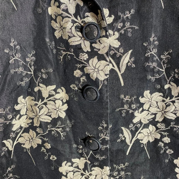 Tommy Bahama Silk Floral Print Bolero Jacket Women's Medium Black Ivory Blazer - Picture 7 of 14